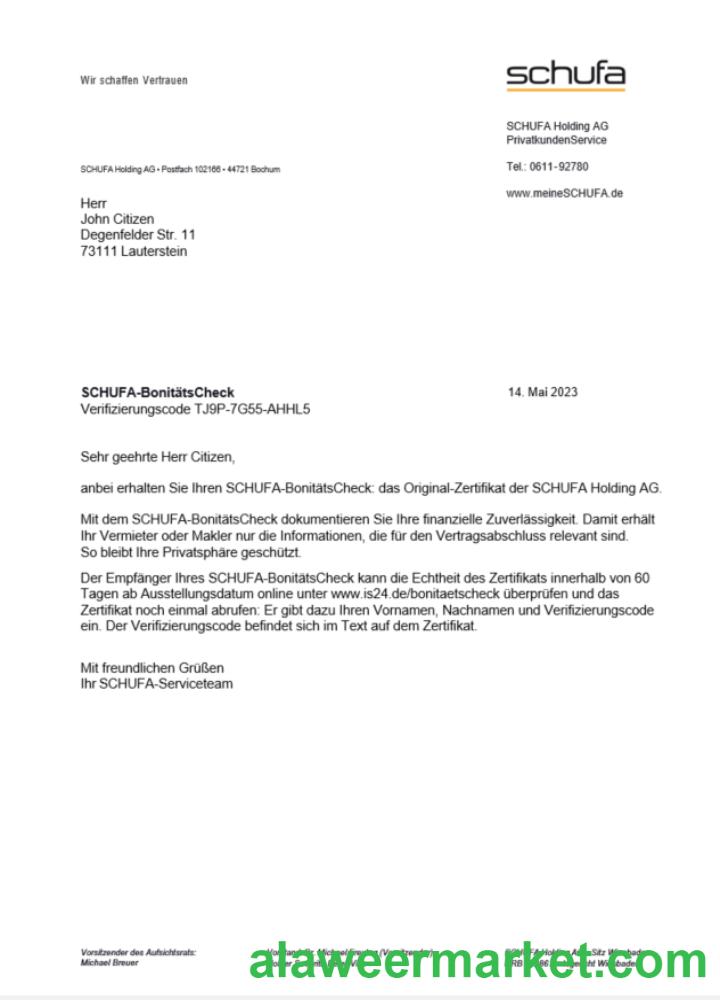 Germany Schufa utility bill Word and PDF template scr
